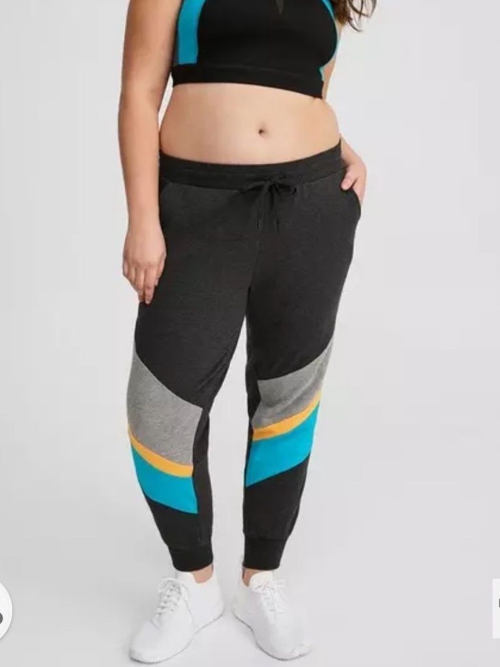 Torrid 2X Charcoal Colorblock Joggers with Teal & Gold Accents